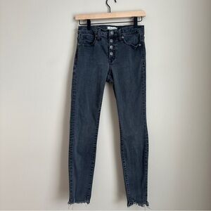 Madewell 9” High Rise Skinny Jeans Women’s Size 26 Black Wash Button Fly Raw Hem